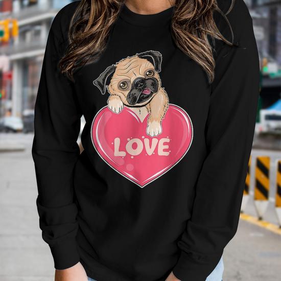 Cute Pug Gift Puppy Dog Lover Ladies Pugs Mom Girls Kids Women Graphic Long Sleeve T shirt Seseable UK