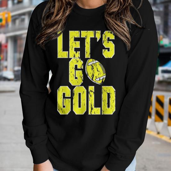 Football Mom Lets Go Gold Football Mom Women Graphic Long Sleeve T shirt Seseable UK