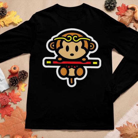 Monkey King Momo Stick Sun Wukong Bambu Brand Chinese Animal Women Graphic Long Sleeve T shirt Seseable UK