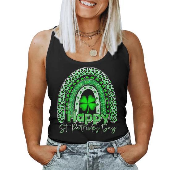 Happy St Patricks Day Cute Rainbow St Patricks Day Women Tank Top Basic Casual Daily Weekend Graphic Seseable UK