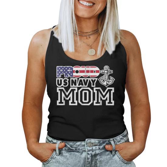 Proud US Navy Mom Patriot Women Tank Top Basic Casual Daily Weekend Graphic