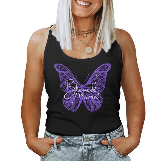 Women's Blessed Mama Mothers Day Butterfly Design to Celebrate Mom Women's Tank Top