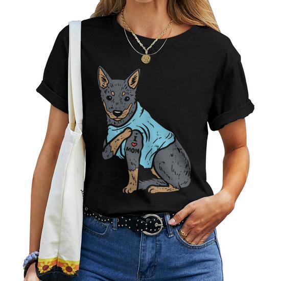 Heeler I Love Mom Animal Pet Red Blue Cattle Dog Women T-Shirt