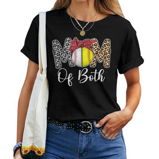 Mom of Both Baseball Mom Messy Bun Mothers Day Women T-Shirt