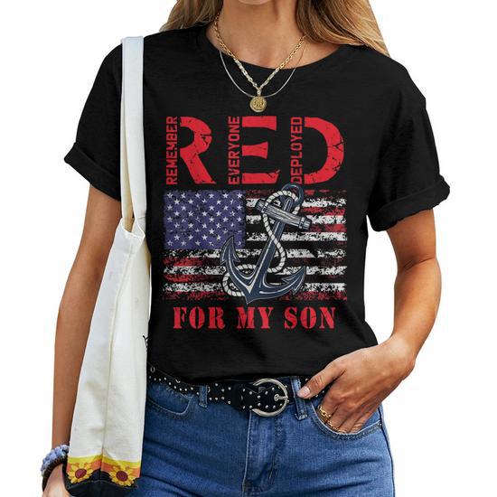 Red Friday for My Son Military Navy Mom Dad US Flag Vintage Women T-Shirt