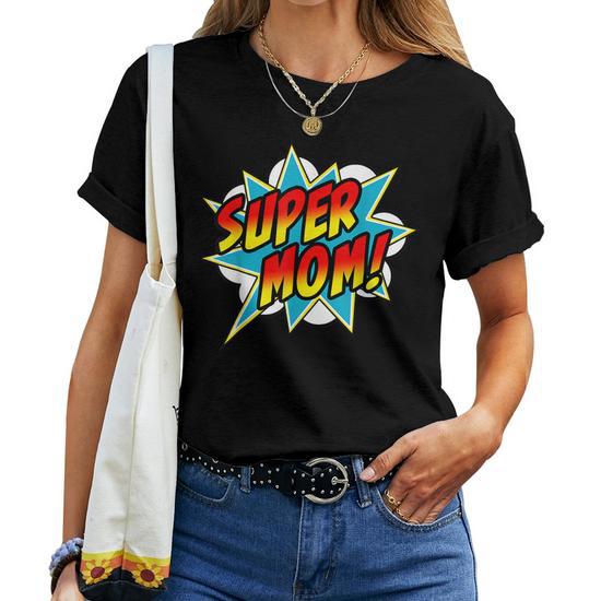 Super Mom Comic Book Superhero Mothers Day Women T-Shirt Casual Daily Crewneck Short Sleeve Graphic Basic Unisex Tee