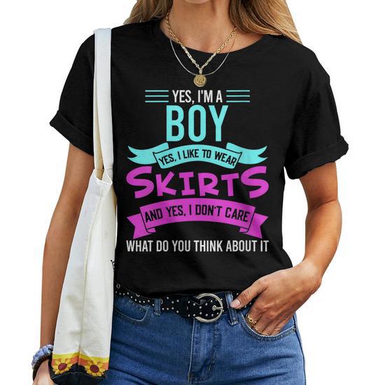 Womens Yes Im A Boy Yes I Like Wear Skirts Femboy Anime Japanese Women  T-shirt