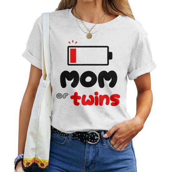 smartrocket Womens Tired Twin Mom Low Battery Charge Mom of Twins Funny Baseball Tee