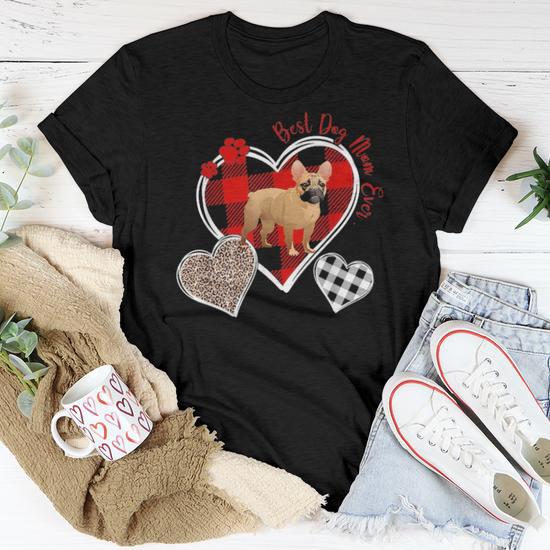 Best French Bulldog Mom Ever Three Heart Bulldog Women T shirt Seseable UK