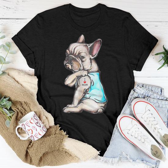 French Bulldog Tattoo I Love Mom Dog Women T shirt Mazezy