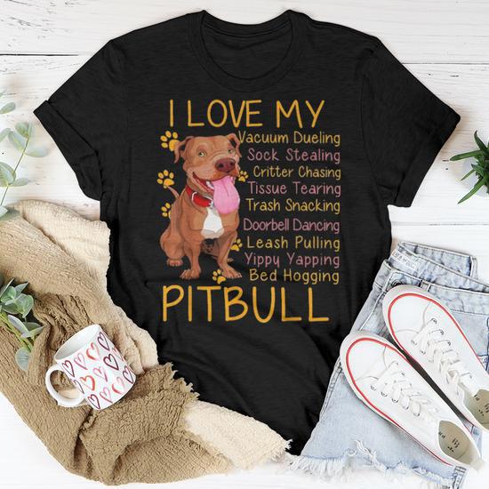 I Love My Pitbull Pittie Mom Dad Youth Gifts Funny Pit Bull Women T shirt Seseable UK