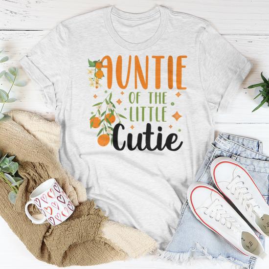 Womens Auntie Little Cutie Baby Shower Orange 1St Birthday Party Women T shirt Mazezy