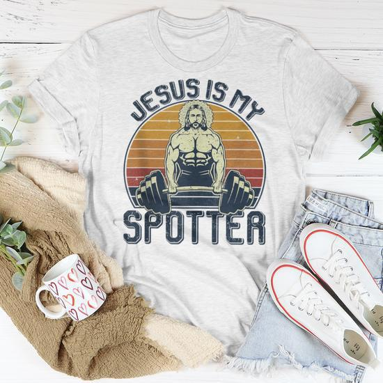 Fitness Jesus Is My Spotter Vintage - Jesus Is My Spotter Vintage Retro -  Long Sleeve T-Shirt