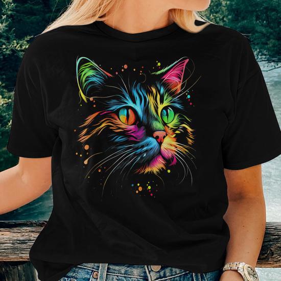 Cute Colorful Cat For Womens Girls Men Boys Cat Lovers Women T shirt Mazezy