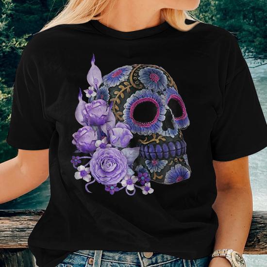 Women's Day Of The Dead Black T-Shirt - Short Sleeve, Sizes S-2XL - View #9