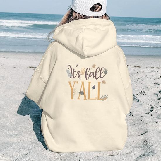 It Is Fall Yall Autumn Vibes Aesthetic Words Graphic Back Print Hoodie Gift For Teen Girls Thegiftio UK