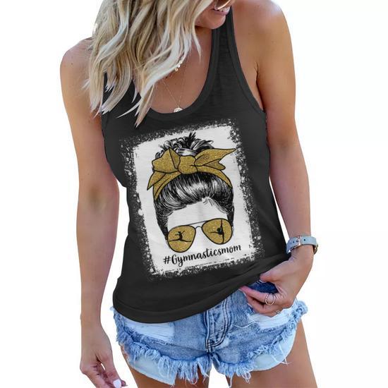 Gymnastics Mom Messy Bun Hair Glasses Bleached Gift for Womens Women Flowy Tank