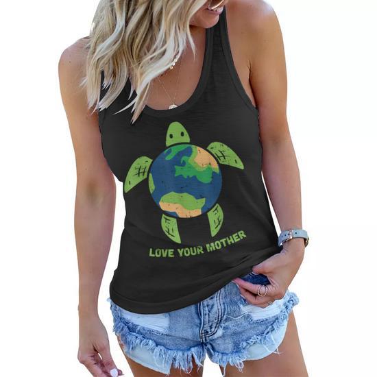 Love Your Mother Earth Day Recycle Turtle Environment Women Flowy Tank