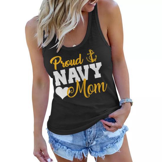 Proud Navy Mom Navy Military Parents Family Navy Mom T-Gift for Womens Women Flowy Tank