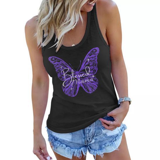 Women's Blessed Mama Mothers Day Butterfly Design to Celebrate Mom Women's Flowy Tank