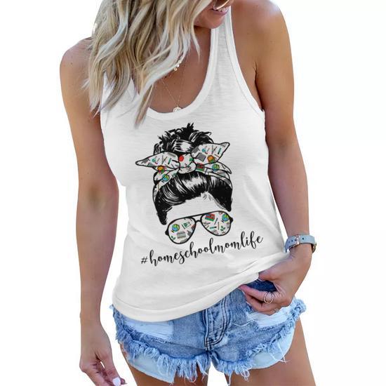 Messy Bun Life of a Homeschool Mom Mother's Day Super Mamma Women Flowy Tank