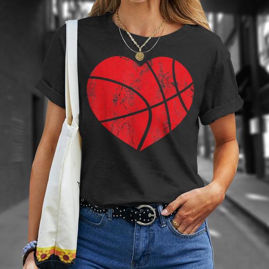 Basketball Heart Love Valentines Day Sport Player Coach Kids T