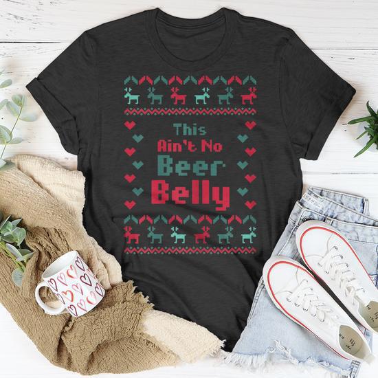 Womens This Aint No Beer Belly Christmas Pregnancy Announcement T shirt Seseable UK