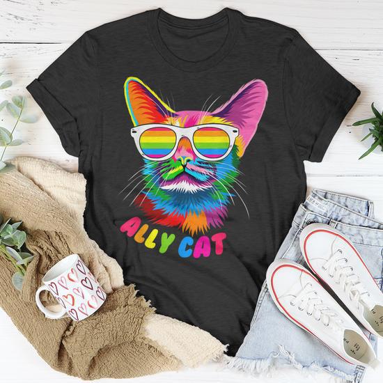 Ally Cat Purride Cat Pride Kitty Mom Gay Daddy Lesbian Lgbtq T shirt Thegiftio UK