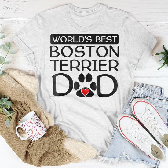 Worlds Best Boston Terrier Dad Dog Owner Paw Print Gift For Mens Unisex T Shirt Mazezy