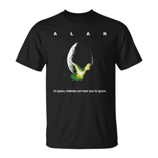 Maglietta Uomo Alan In Space No Body Can Hear You, Nera, 100% Cotone, Taglie Dalla S Alla 3XL, Film Cult