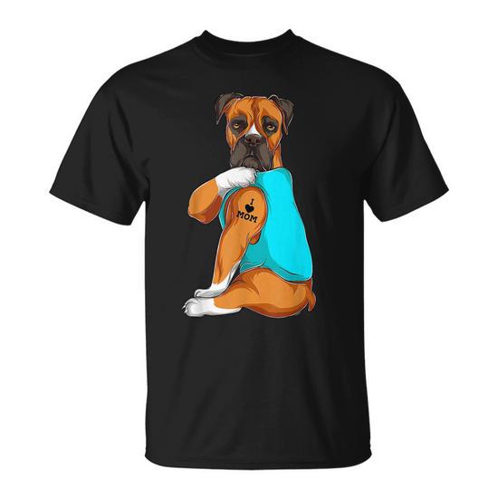 Boxer I Love Mom Tattoo Apparel Dog Mom Gifts Women's Unisex T-Shirt