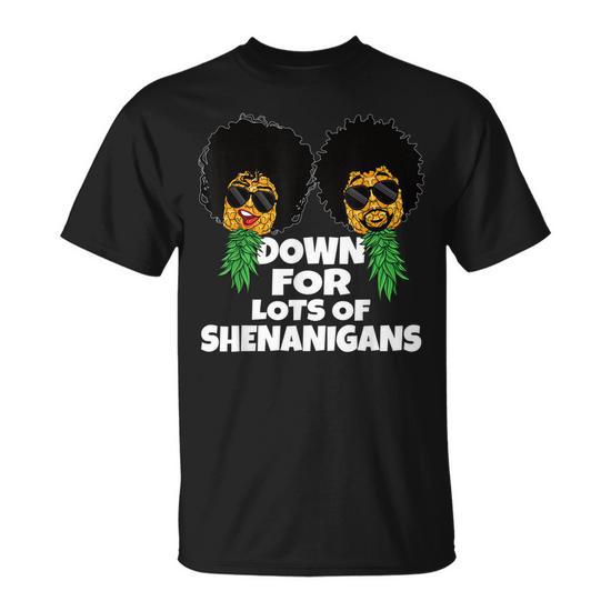 Down For Shenanigans Pineapple Afro Black Swinger Couple Unisex T