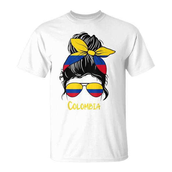 T-Shirt Femme Colombie Avec Drapeau – Col En V, Coton Léger, Cadeau Pour Fille Colombienne