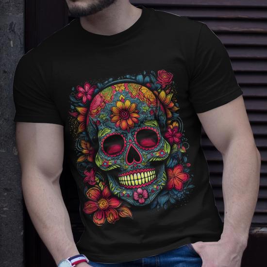 Colourful And Beautiful Sugar Skull T shirt Thegiftio UK