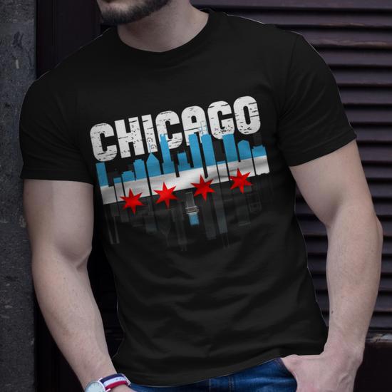 Vintage Chicago Illinois Flag Skyline T-Shirt, Chicago Lover Gift