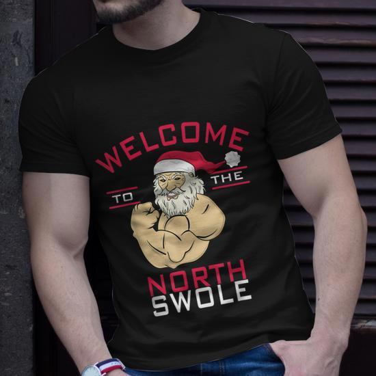 Cheap Fitness Christmas present Cute Santa Vintage Tees Short Sleeve  Deadlift Gym Xmas T Shirts Crewneck Clothing Funny gift