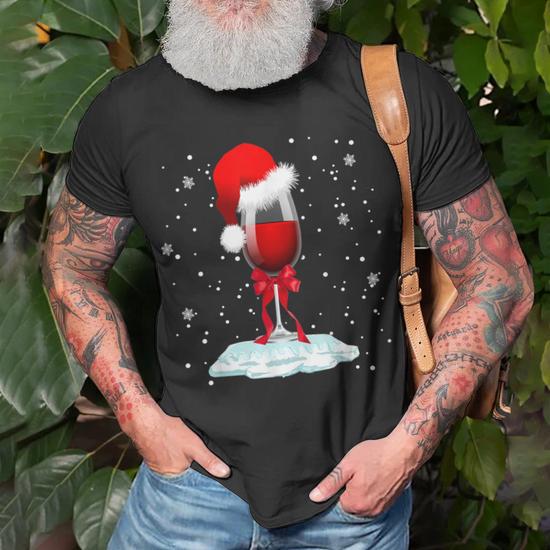 Christmas Wine Glass Of Red Wine Santa Hat T-shirt - Thegiftio UK