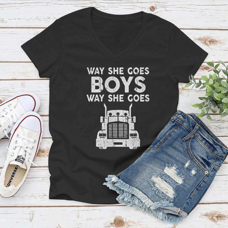 Way She Goes Boys Way She Goes Truck Trucker Women V-Neck T-Shirt
