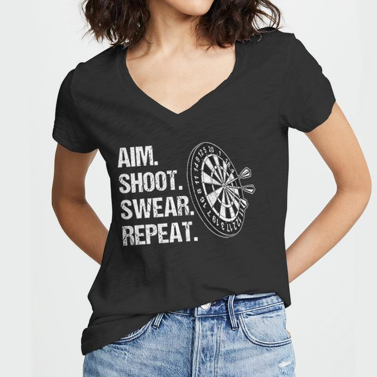 Aim Shoot Swear Repeat Funny Darts Player Women V-Neck T-Shirt