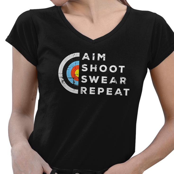 Aim Shoot Swear Repeat Archery Costume Archer Gift Archery Women V-Neck T-Shirt