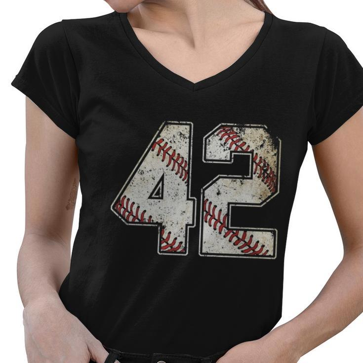 42 Baseball Jersey Number 42 Retro Vintage T-Shirt Women V-Neck T-Shirt