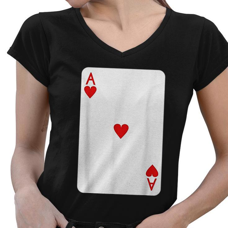 Ace Of Hearts Playing Cards Halloween Costume Deck Of Cards Women V-Neck T-Shirt