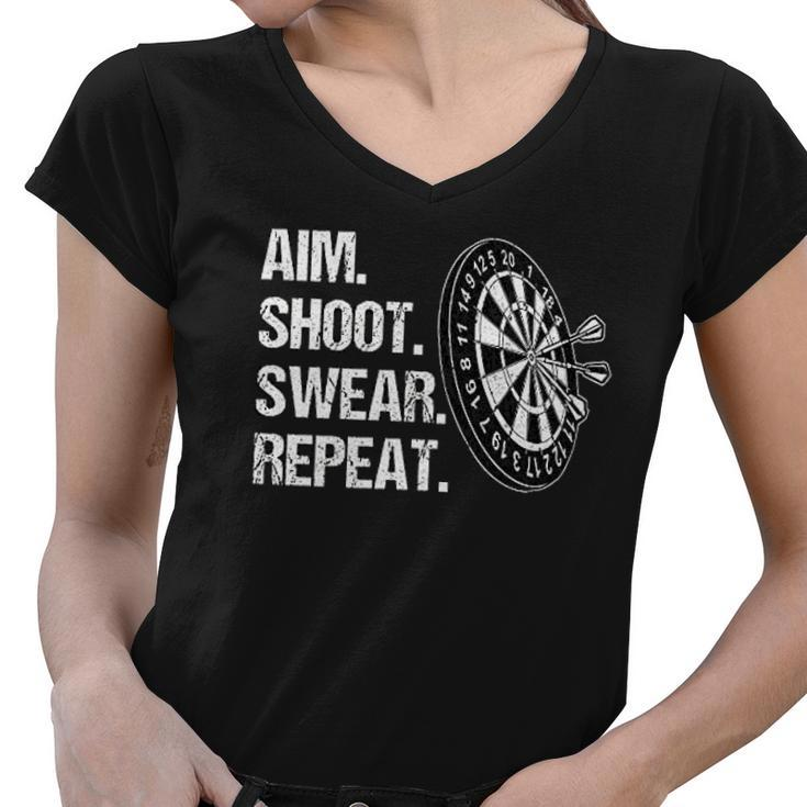 Aim Shoot Swear Repeat Funny Darts Player Women V-Neck T-Shirt