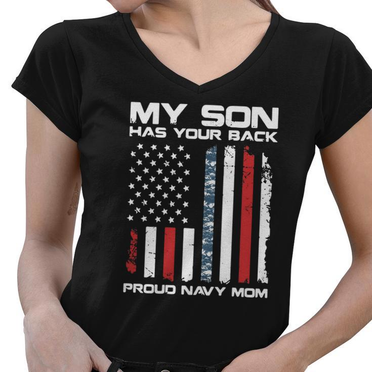 American Flag My Son Has Your Back Proud Navy Mom Women V-Neck T-Shirt