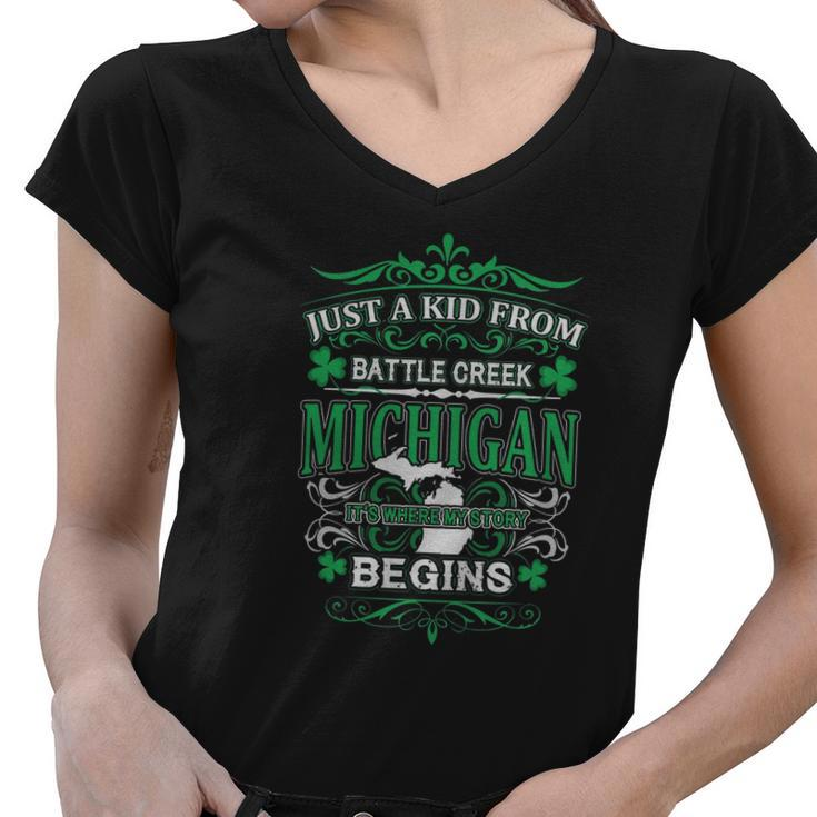 Battle Creek - Michigan St01 Sc Women V-Neck T-Shirt