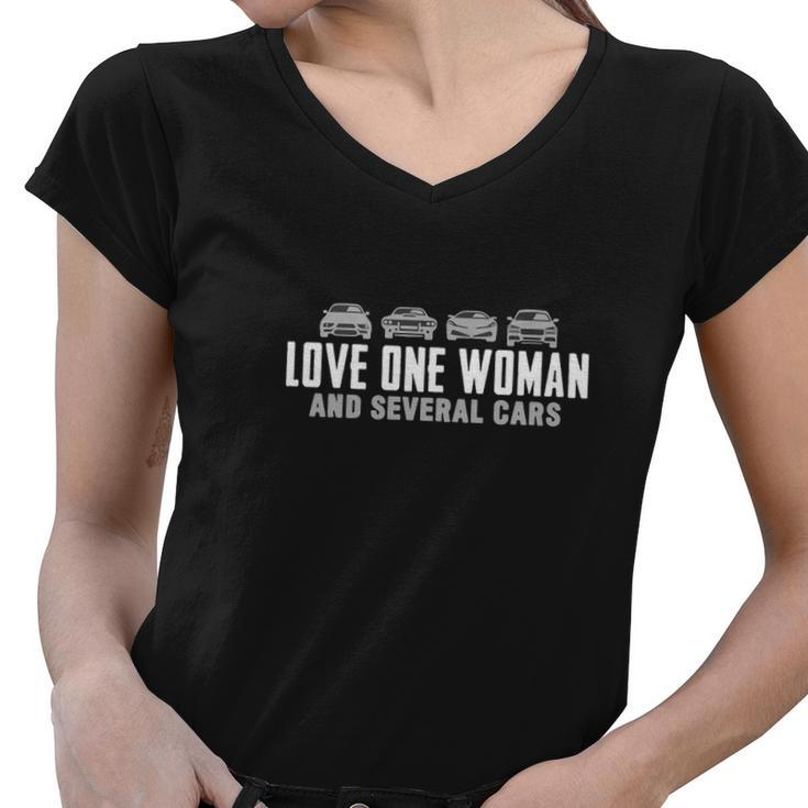 Car Lovers Love One Woman And Several Cars Women V-Neck T-Shirt