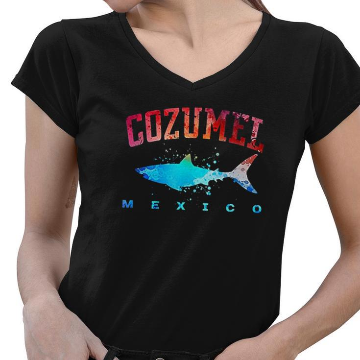 Cozumel Mexico Shark Scuba Diver Snorkel Diving Spring Break Women V-Neck T-Shirt