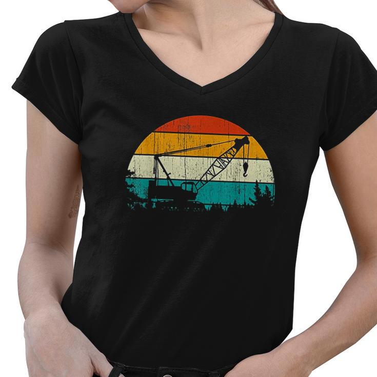 Crane Operator Vintage Retro Style Construction Machines Women V-Neck T-Shirt