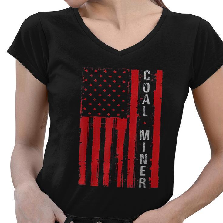 Distressed American Flag Coal Miner Mining Proud Men Gifts Women V-Neck T-Shirt