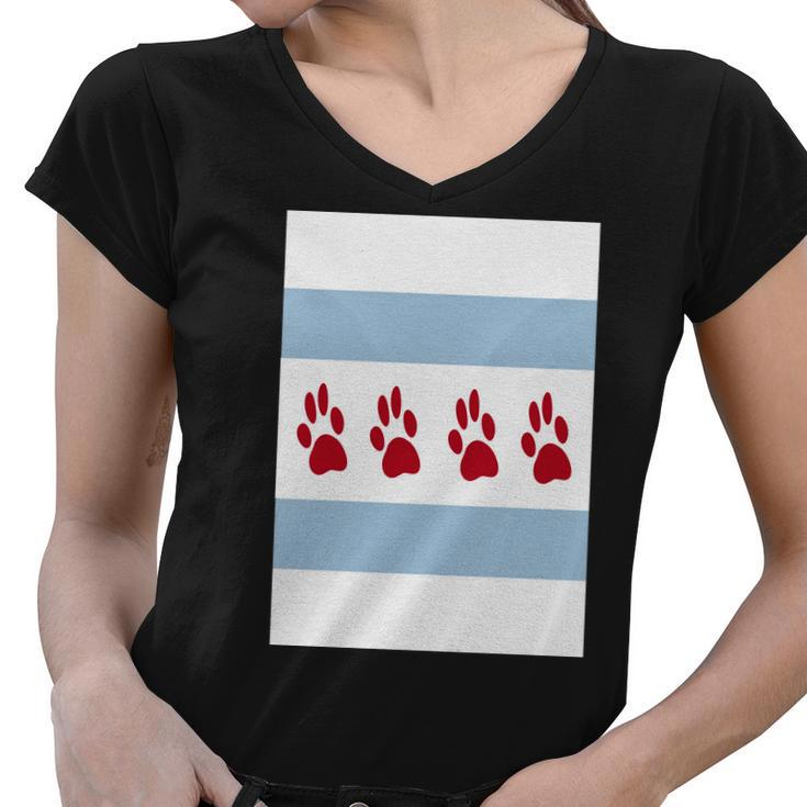 Dog Lovers Chicago Flag Paw Prints Custom Women V-Neck T-Shirt